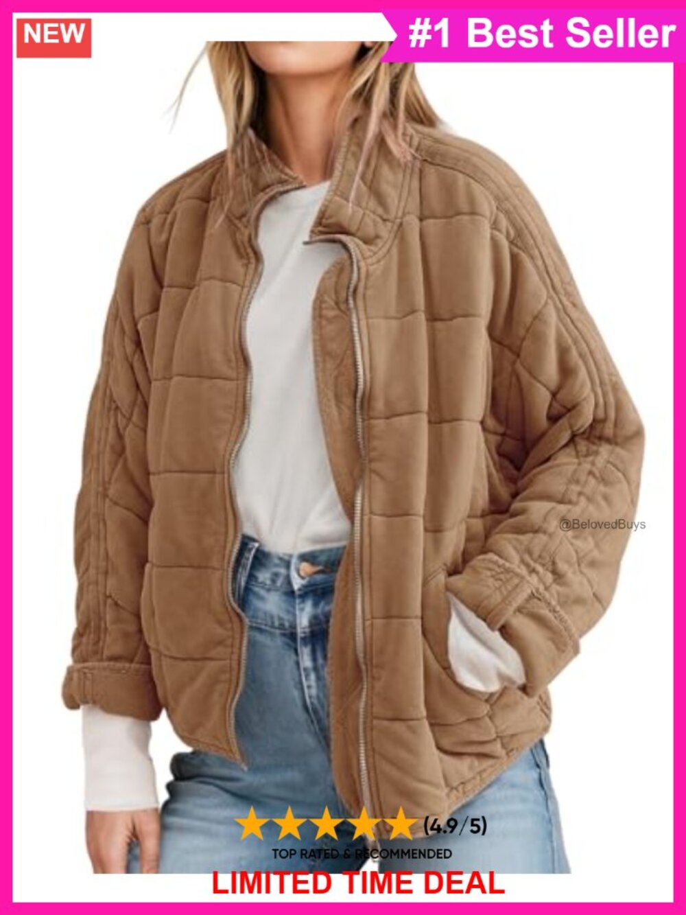 Women's Quilted Lightweight Puffer Zip Up Jacket Coat Outerwear
